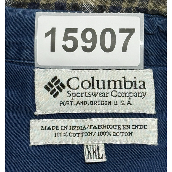 Columbia Shirt Mens XXL Green Blue White Plaid Button Up Long Sleeve Outdoors - Picture 9 of 9